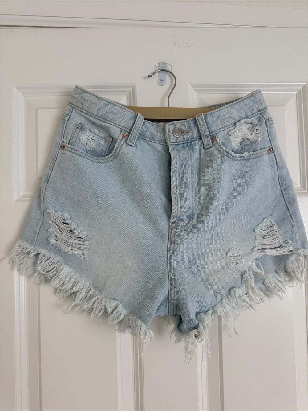 wild fable Light Blue Distressed High-Rise Denim Shorts